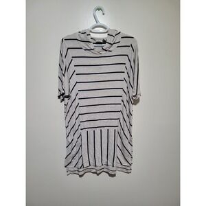 Zenergy by Chico's Striped Hooded Top Womens 1 M Cream Navy Short Sleeve Knit